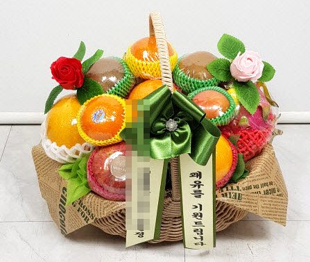 실제 배송된 과일바구니와 과일선물 사진