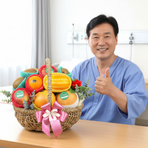 병문안과 건강 응원 선물로 준비한 과일바구니 이미지