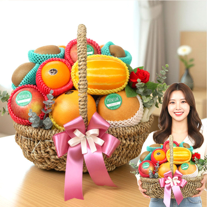 병문안과 건강 응원 선물로 준비한 과일바구니 이미지