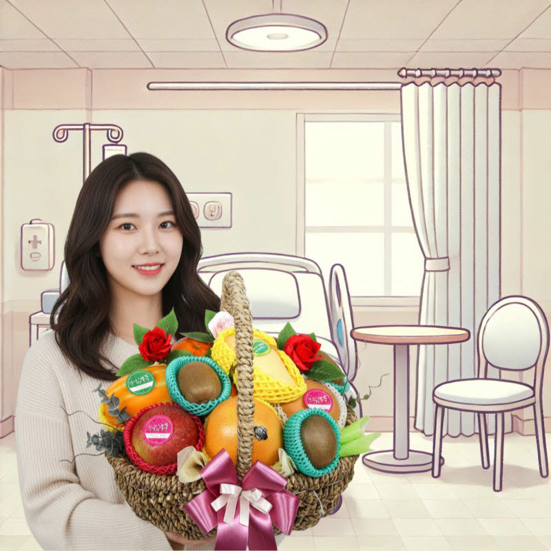 병문안과 건강 응원 선물로 준비한 과일바구니 이미지