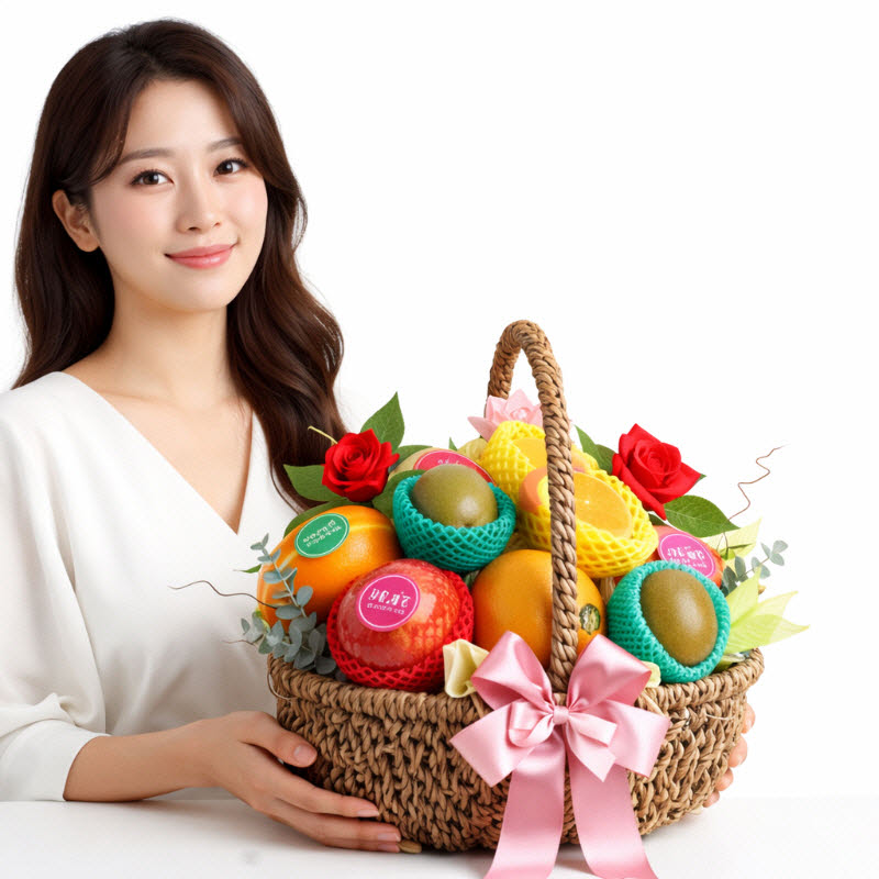 병문안과 건강 응원 선물로 준비한 과일바구니 이미지