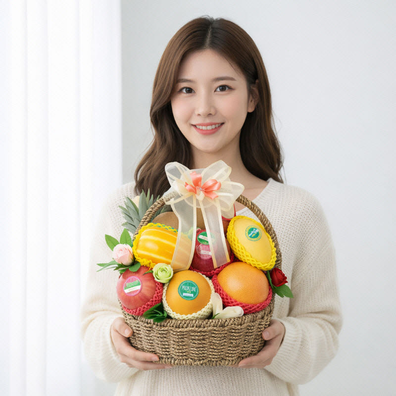 병문안과 건강 응원 선물로 준비한 과일바구니 이미지